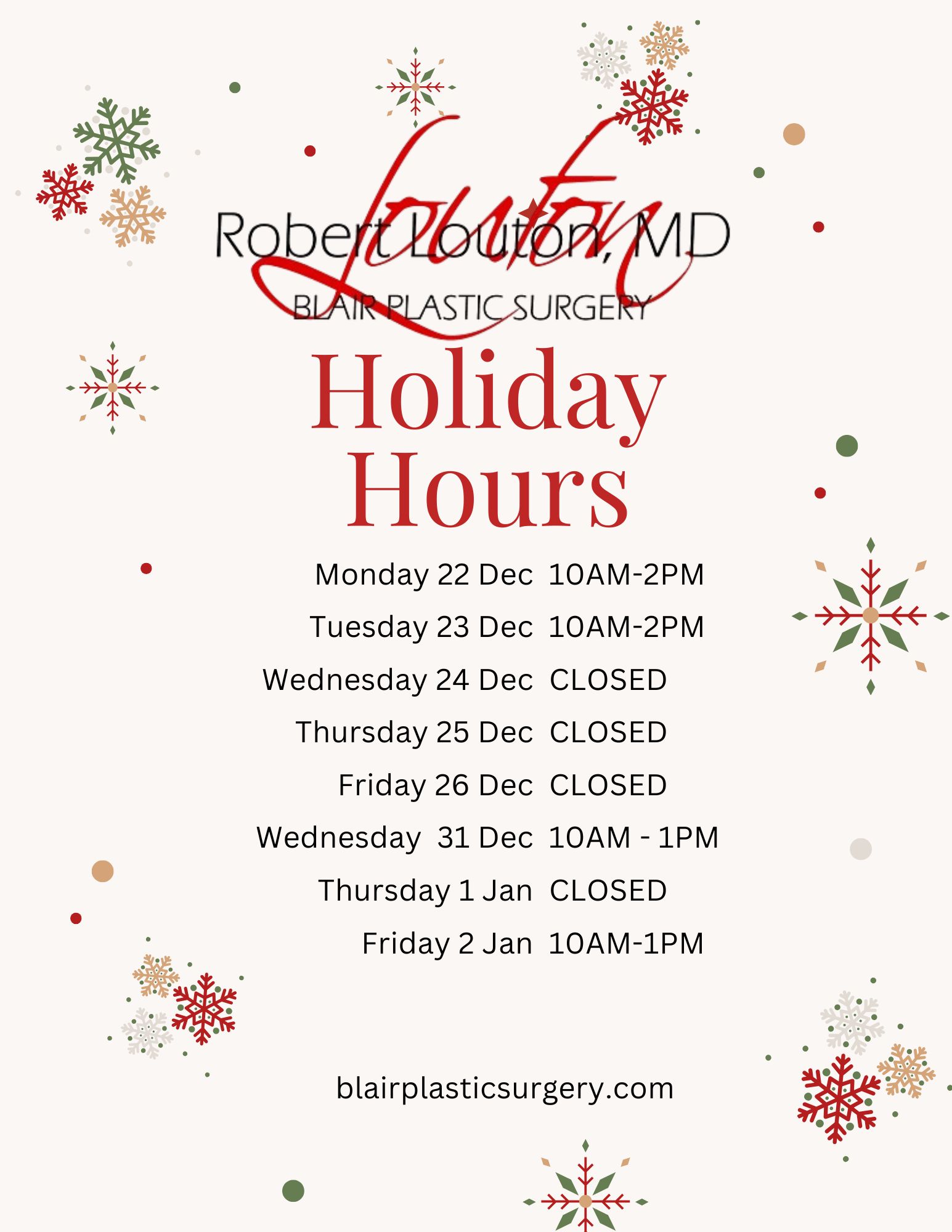 Holiday Open Hours 2025